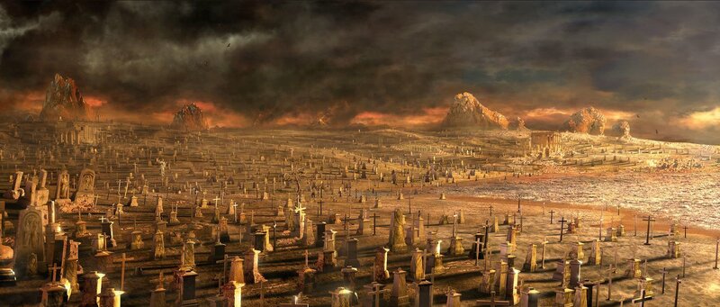 Apocalyptic graveyard landscape