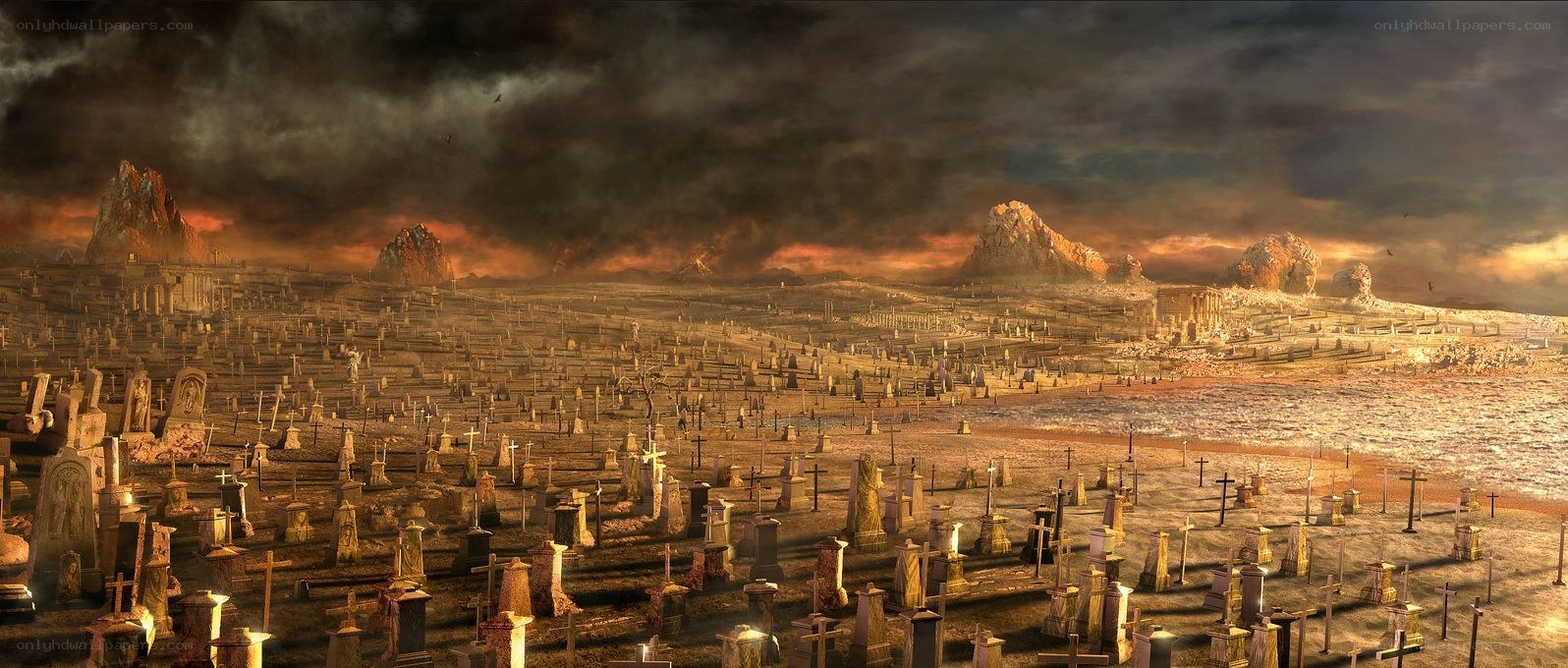 Apocalyptic graveyard landscape