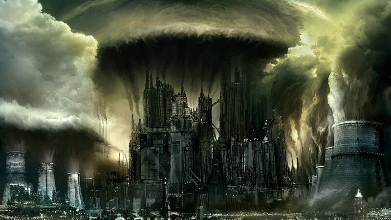 apocalyptic industrial cityscape