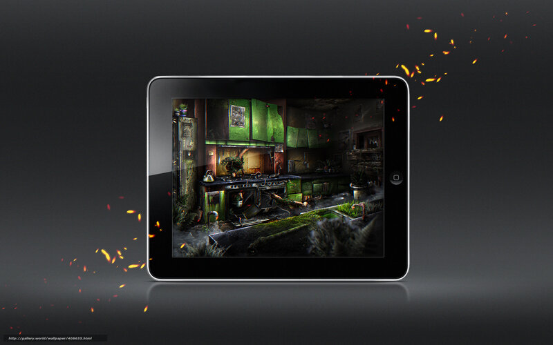 Apocalyptic kitchen scene on tablet