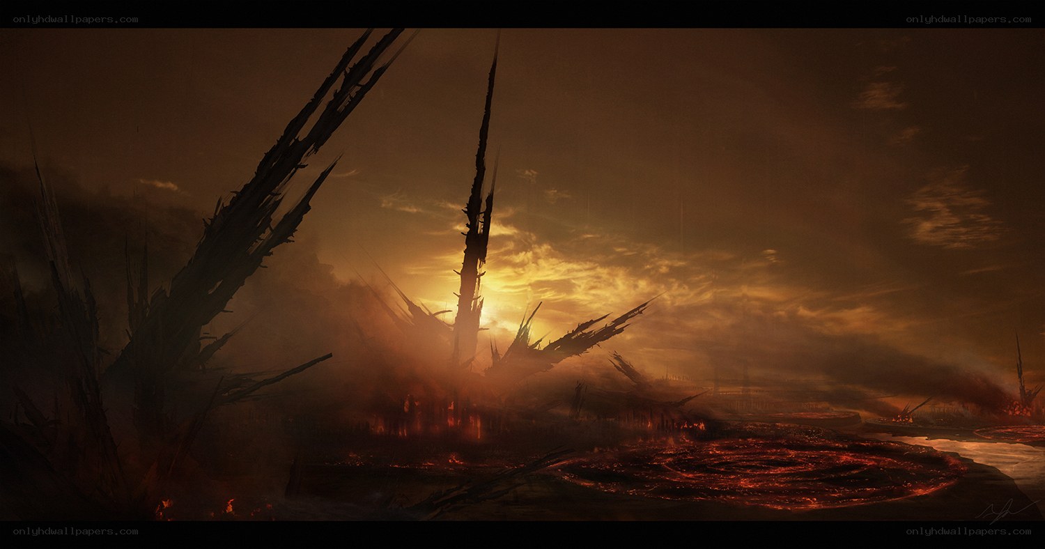 Apocalyptic landscape at sunset