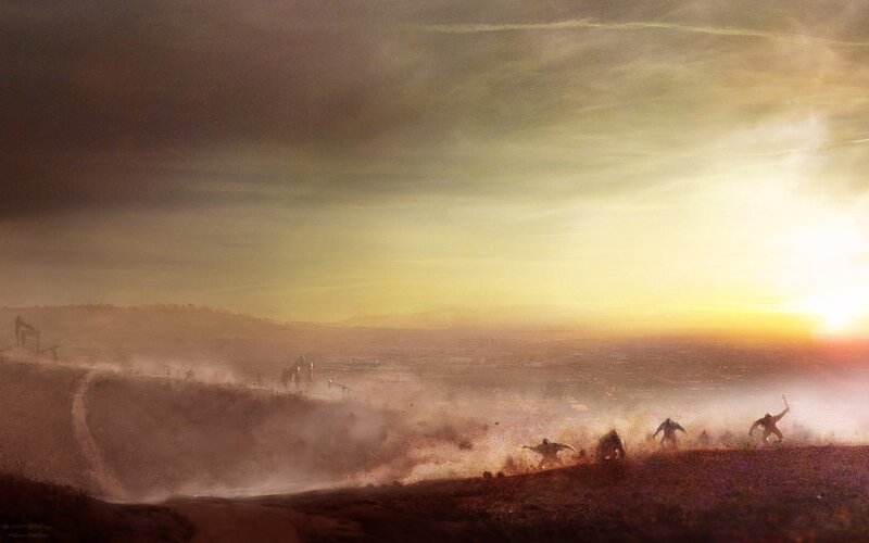 Apocalyptic landscape at sunset