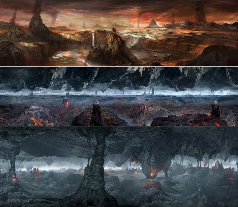 apocalyptic landscape triptych