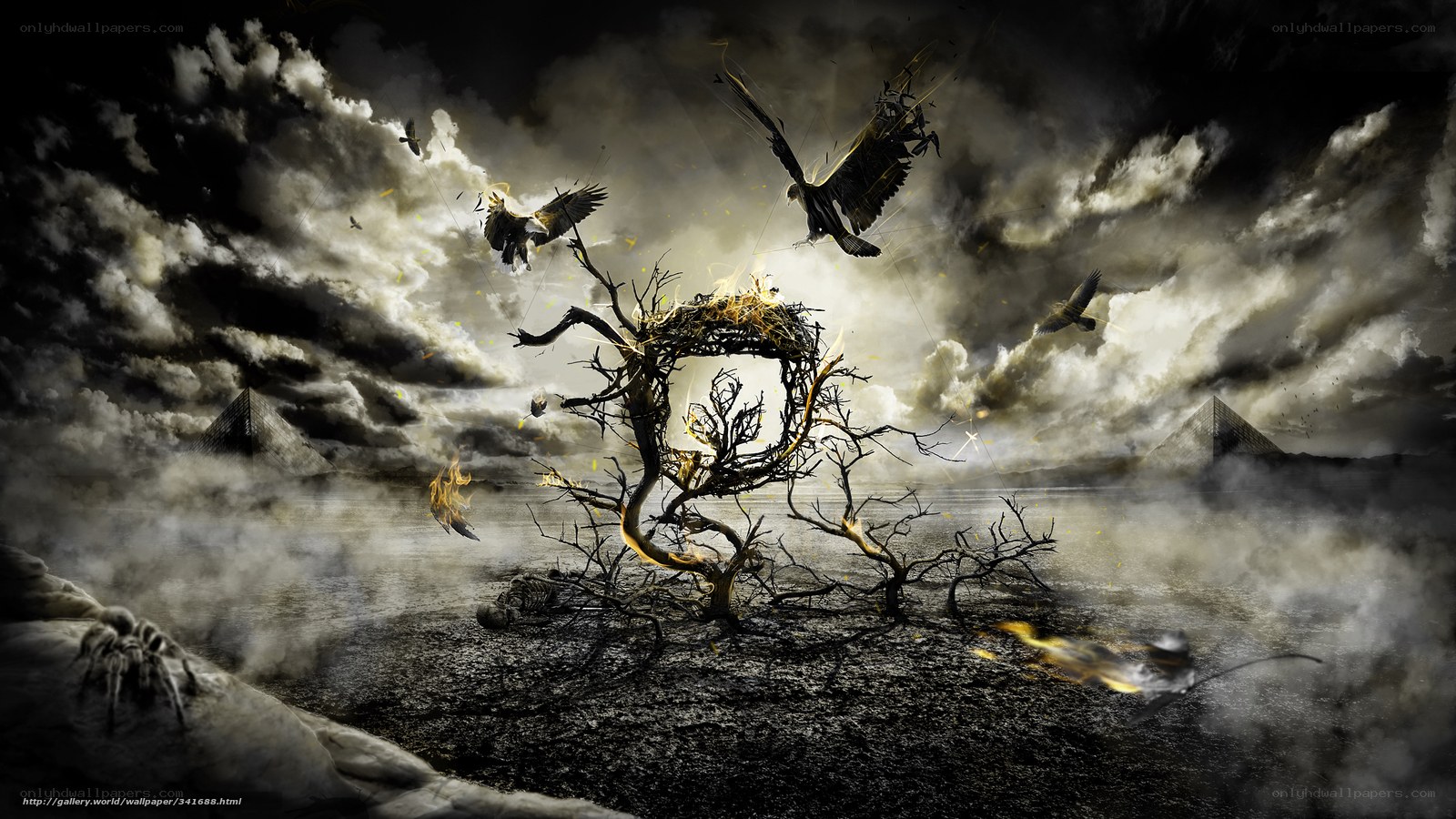Apocalyptic landscape with birds