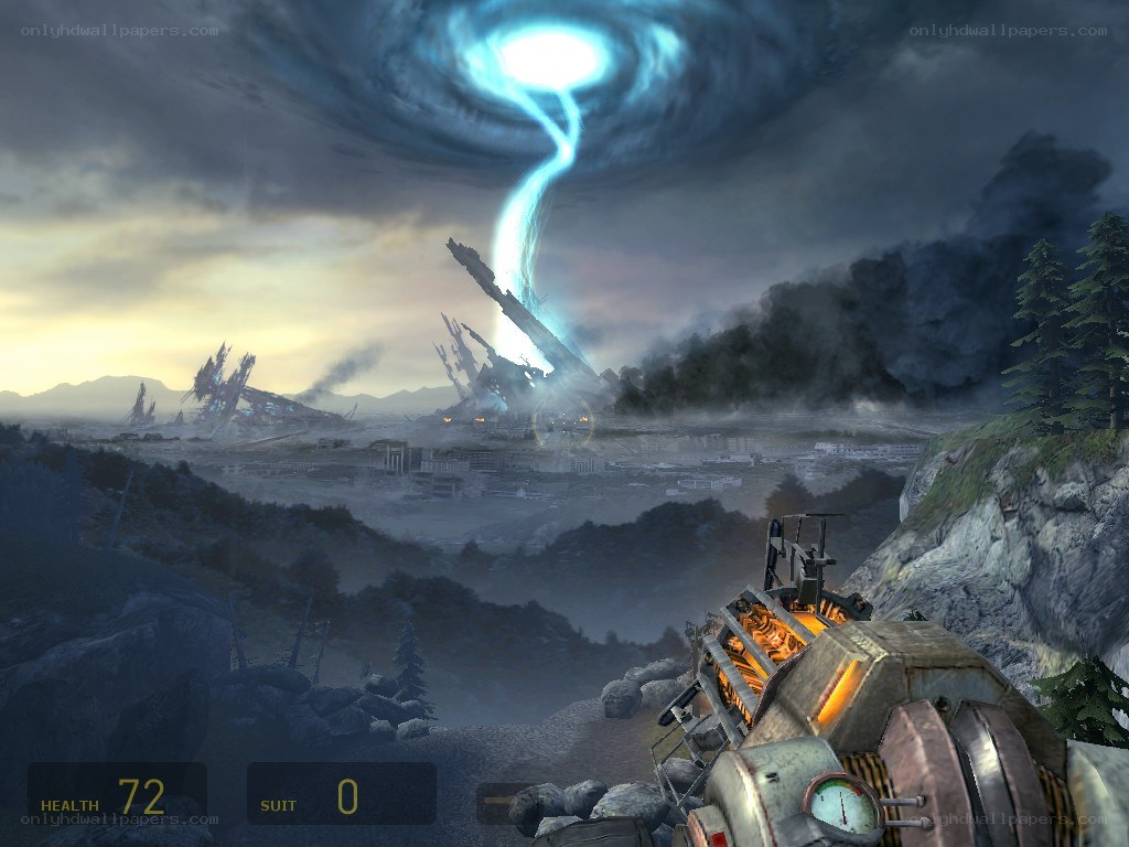 Apocalyptic landscape with energy vortex