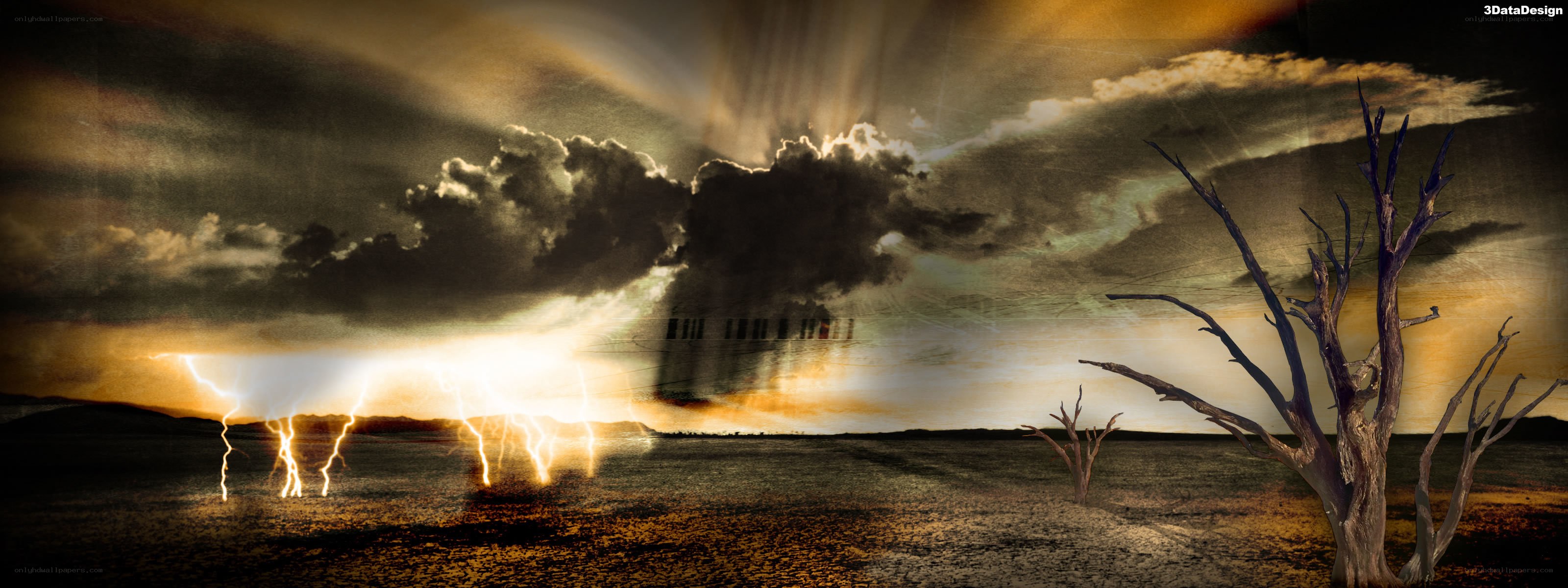Apocalyptic landscape with lightning