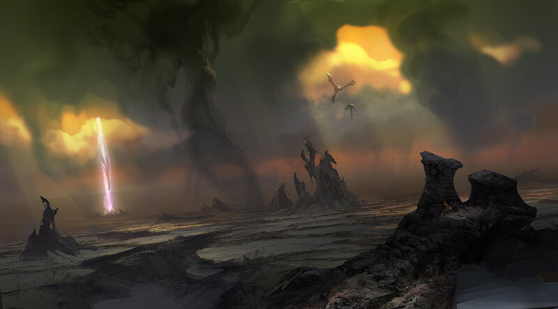 apocalyptic landscape with lightning