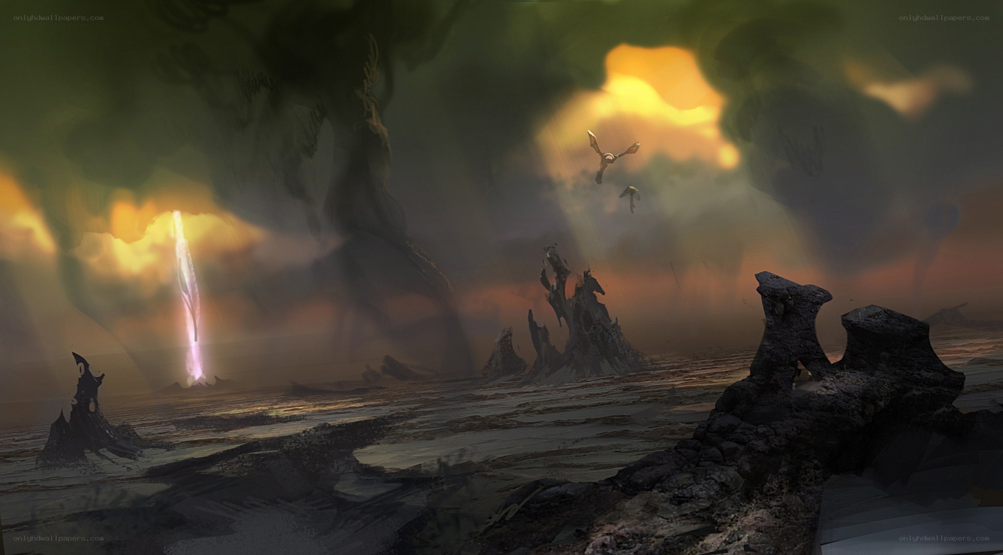 apocalyptic landscape with lightning