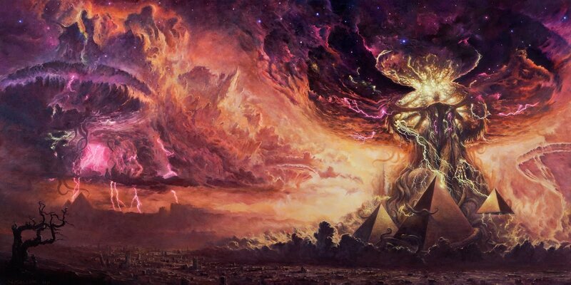 Apocalyptic landscape with pyramids