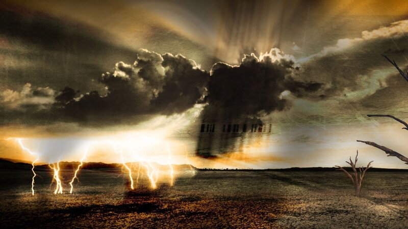Apocalyptic storm over barren land