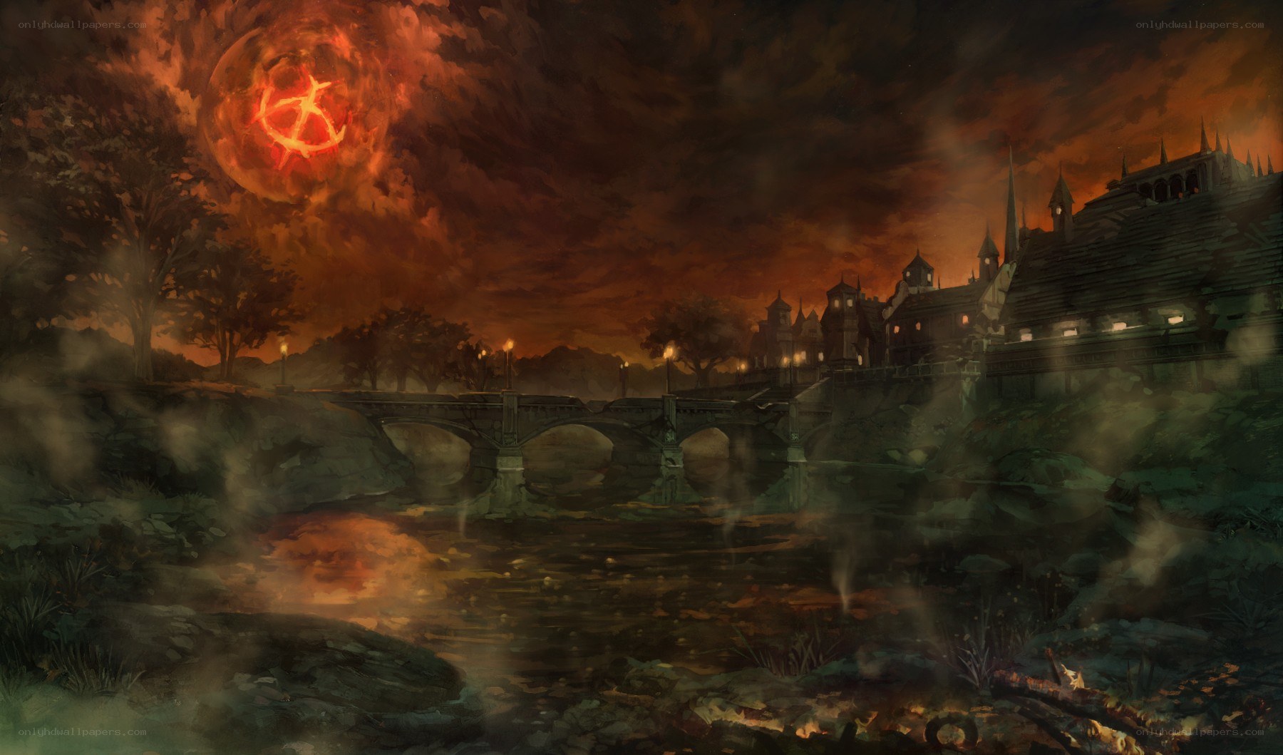 apocalyptic village at dusk