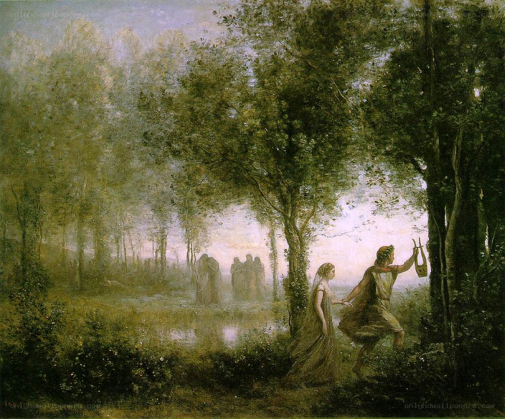 Apollo and Daphne in a forest