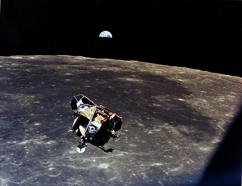 Apollo lunar module above moon