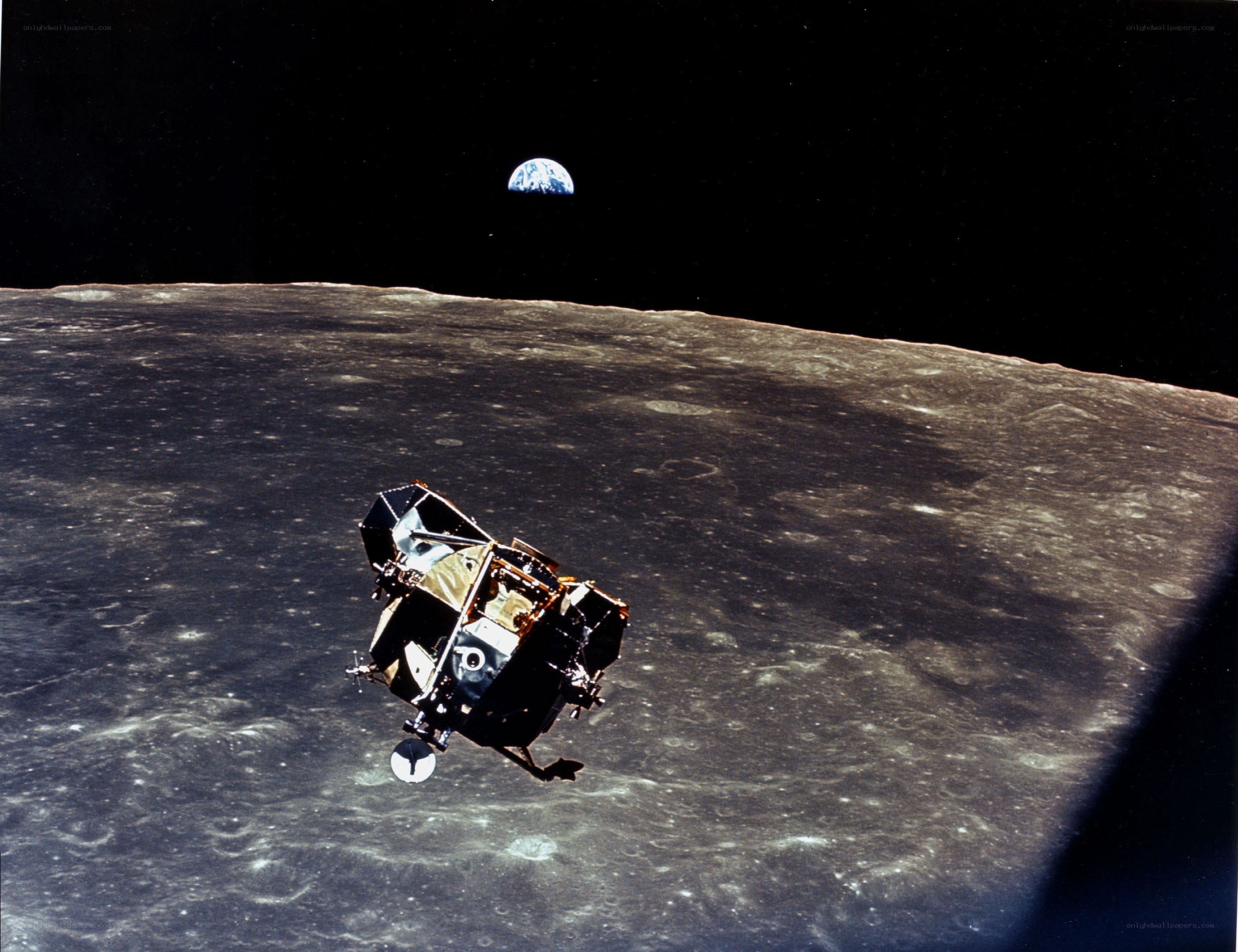 Apollo lunar module above moon