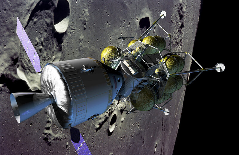Apollo lunar module near moon