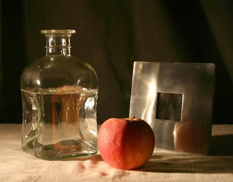 Apple and Glass Bottle