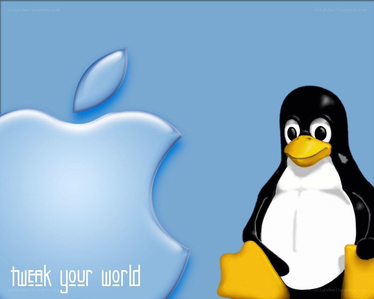 Apple and Linux penguin