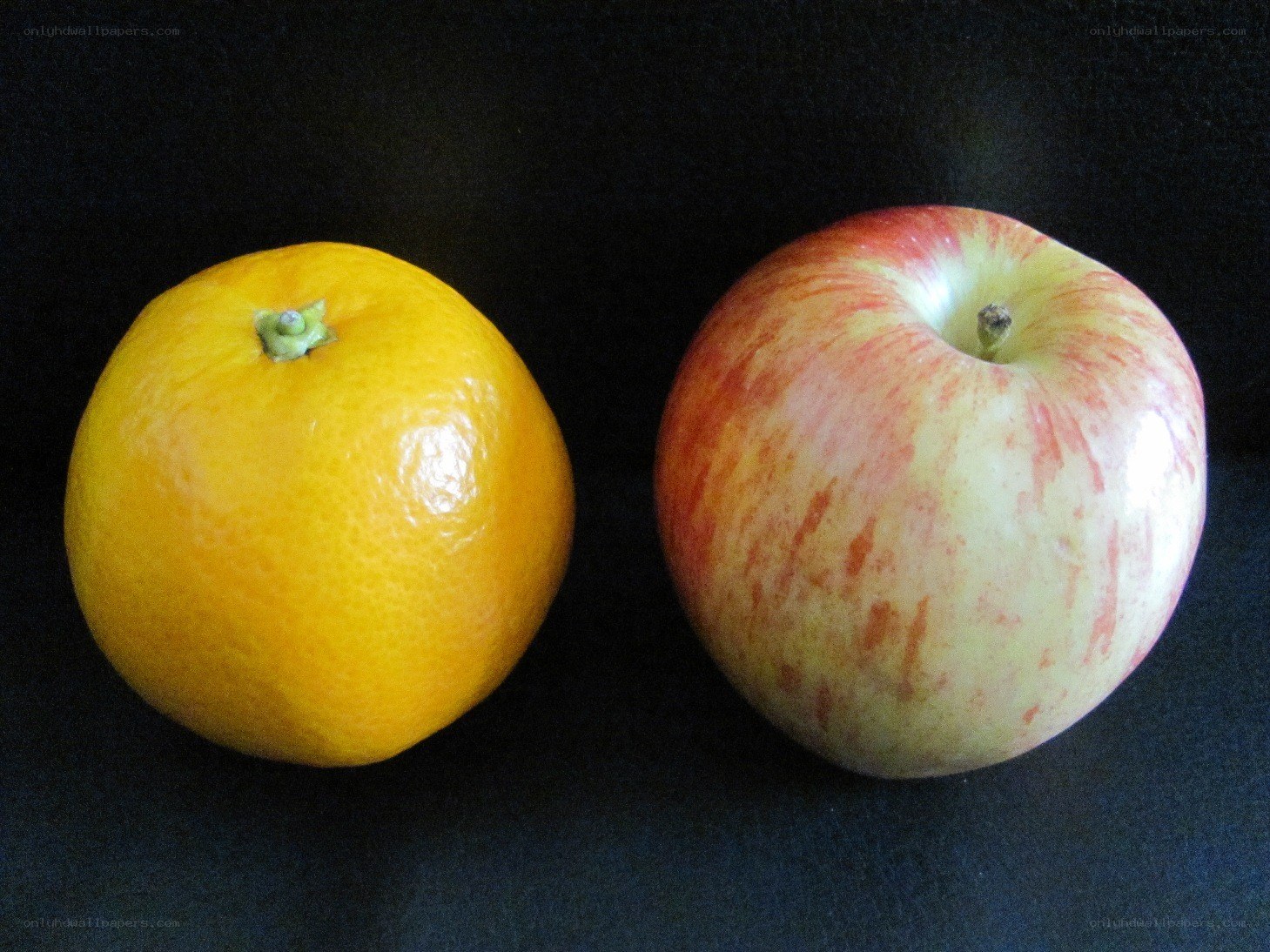 apple and orange on black