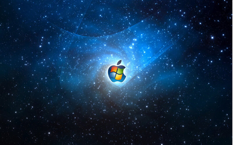 Apple and Windows logo in space