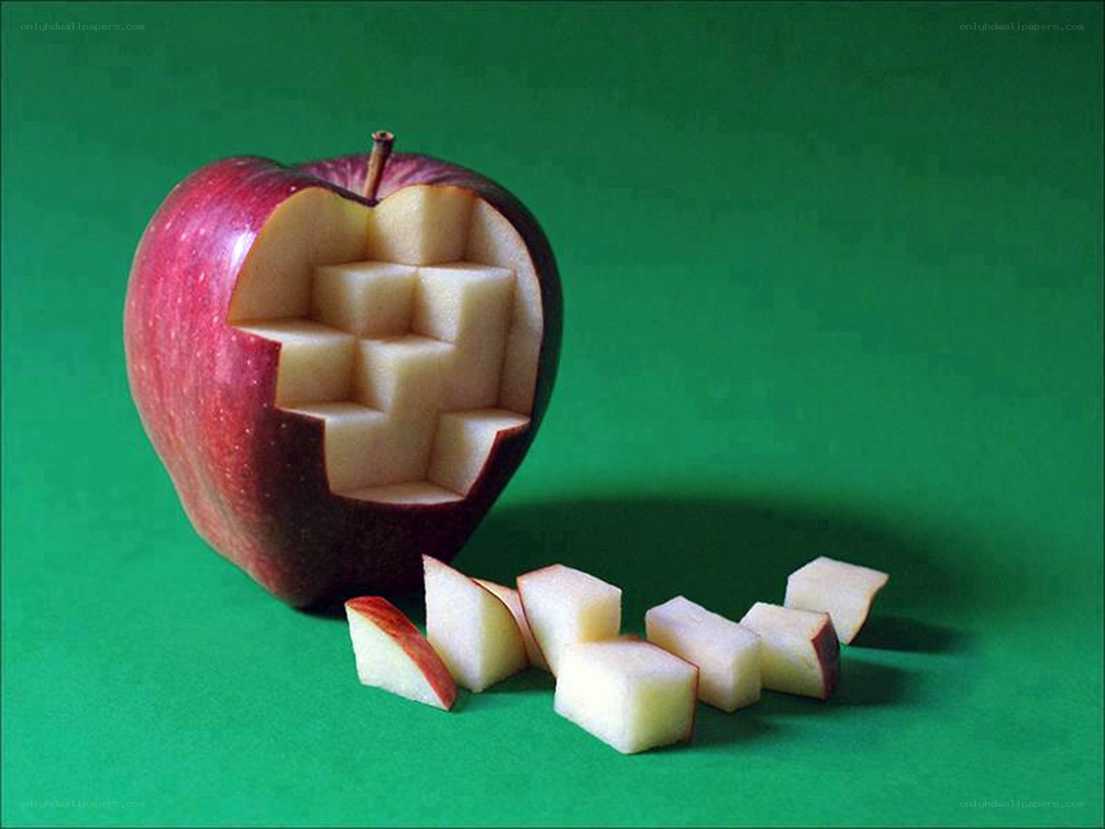 apple carved into cubes