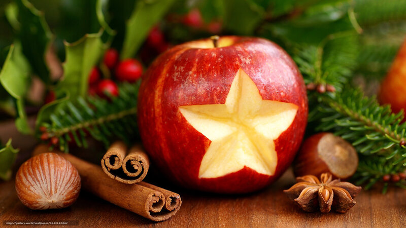 Apple Carved with Star — Red, Festive