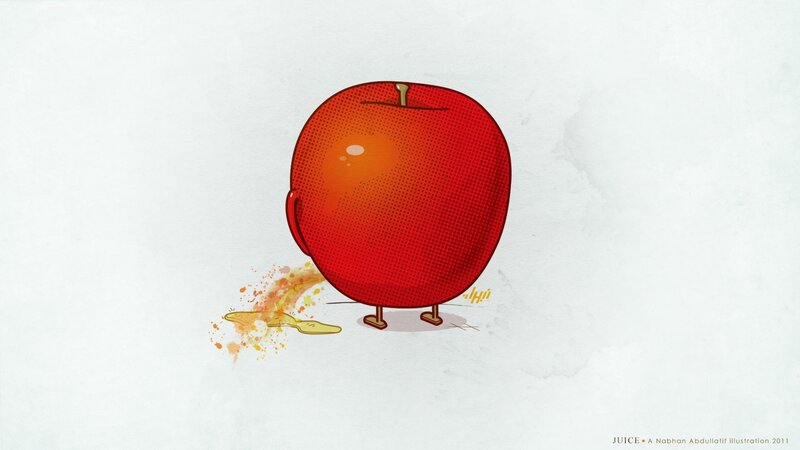 apple character with juice