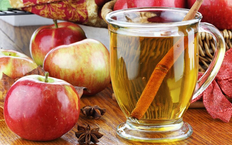 Apple Cider in Glass — Red, Cozy, Autumn