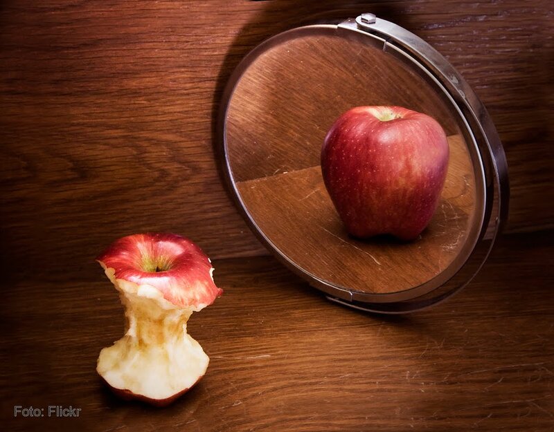 Apple Core and Mirror — Red