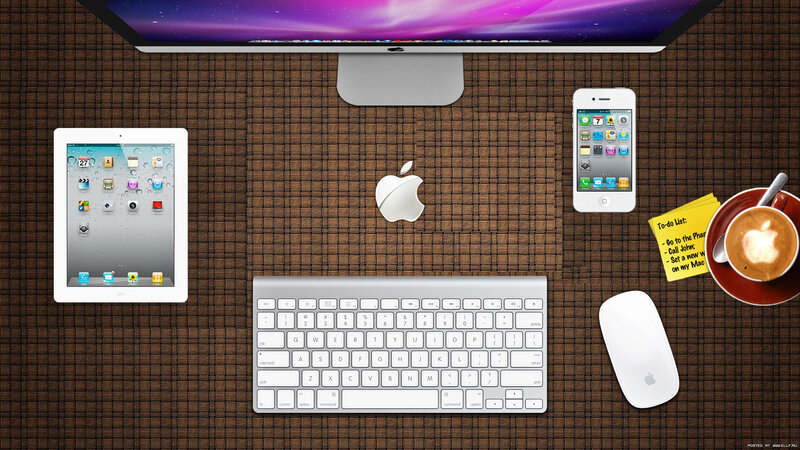 Apple Devices on Desk — Brown