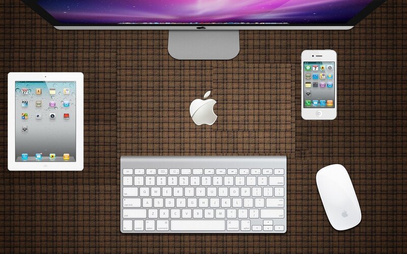 Apple Devices on Desk — White, Clean, Organized