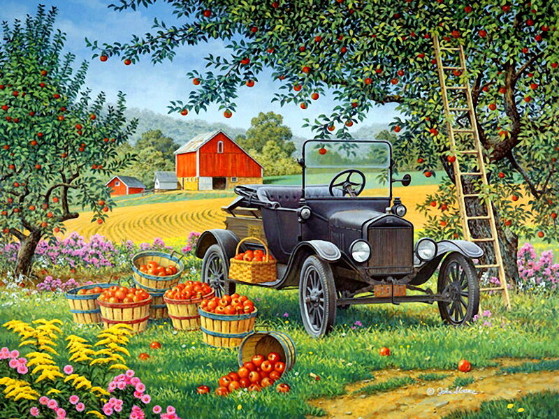Apple Harvest Scene — Green