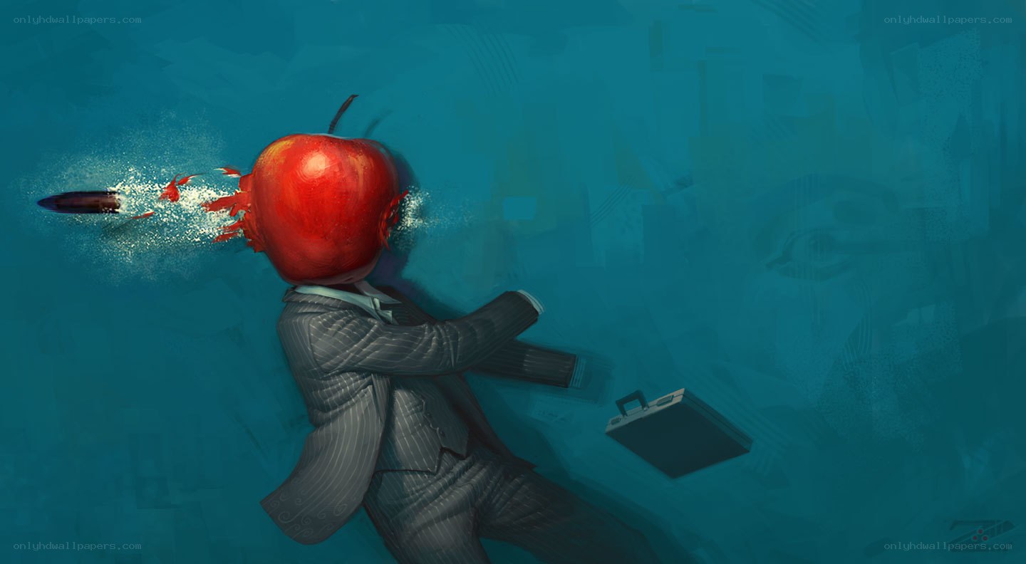 apple-headed businessman underwater
