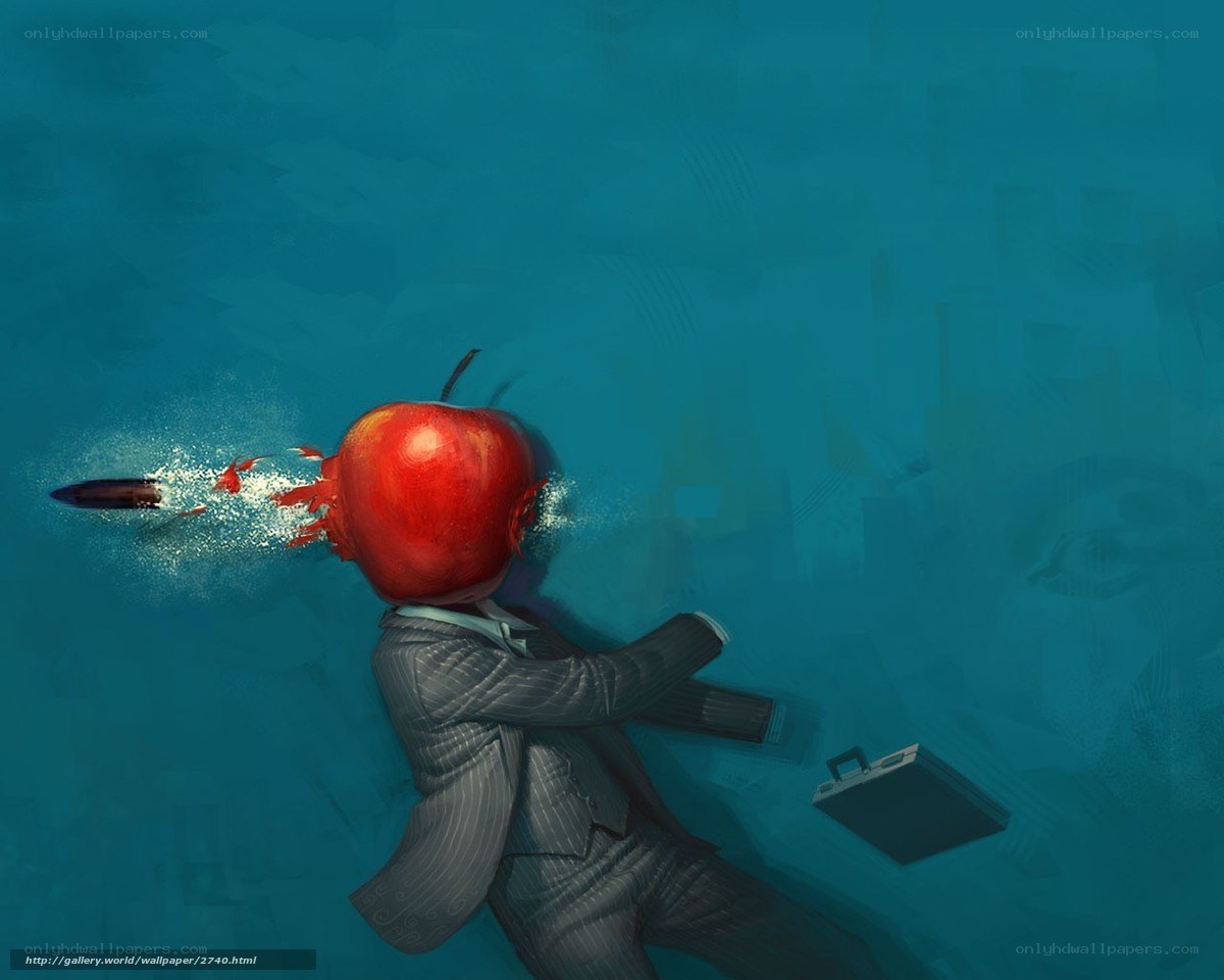 apple-headed man underwater