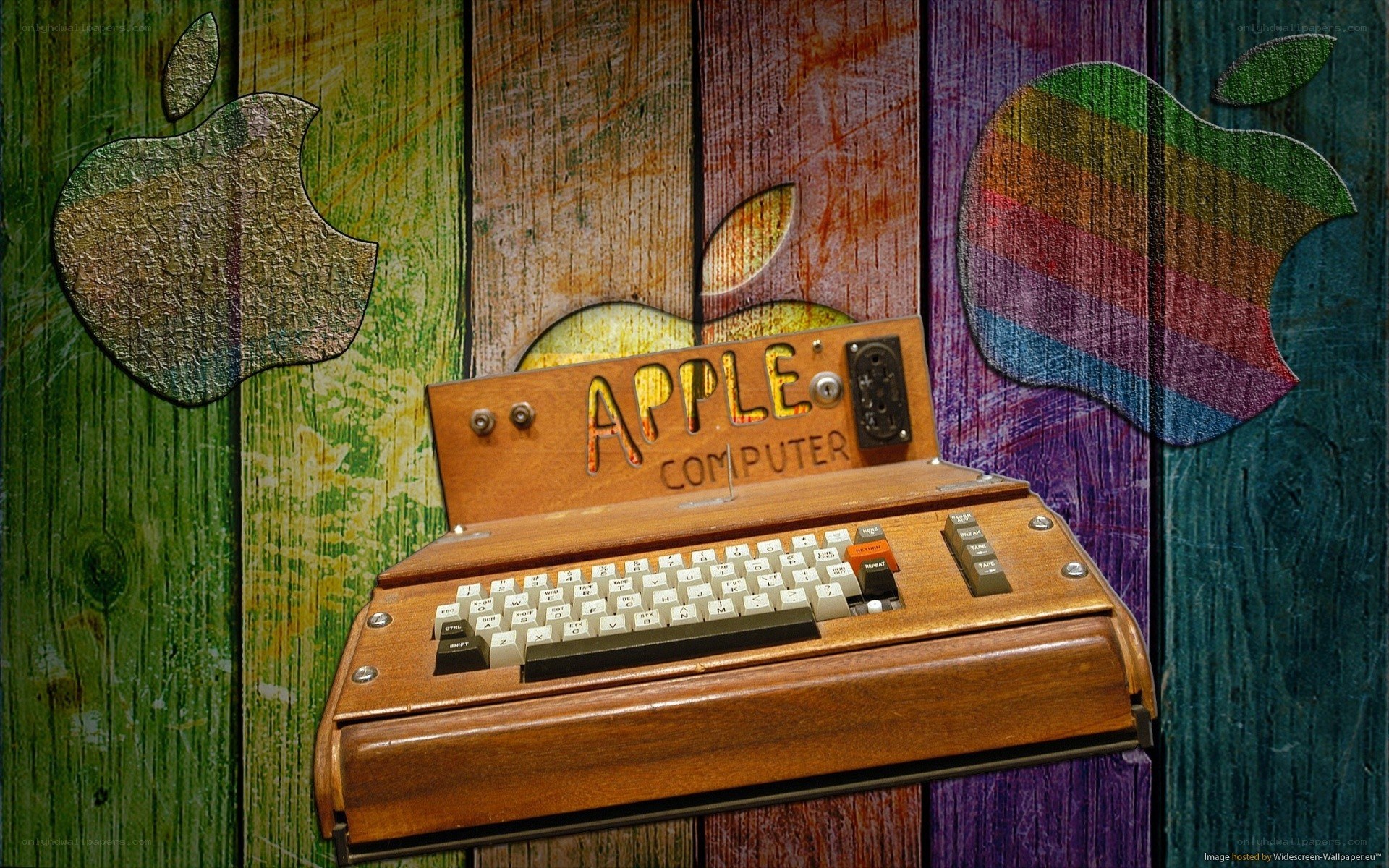 Apple I computer on wood background