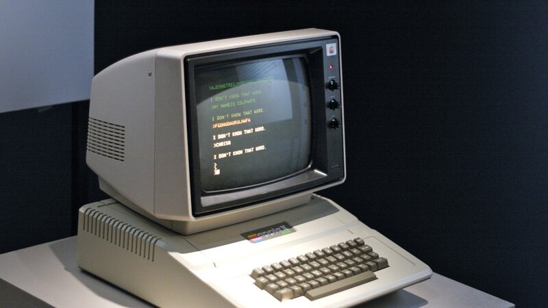 Apple II computer on display