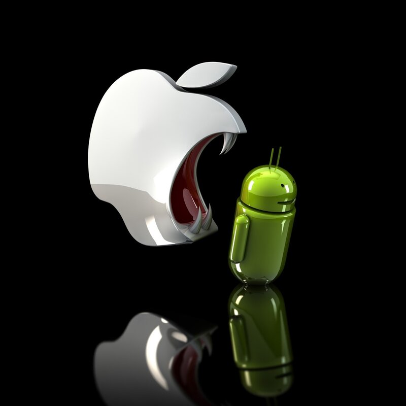 Apple Logo Biting Android — Black, Dramatic