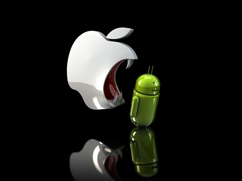 Apple Logo Biting Android — Black