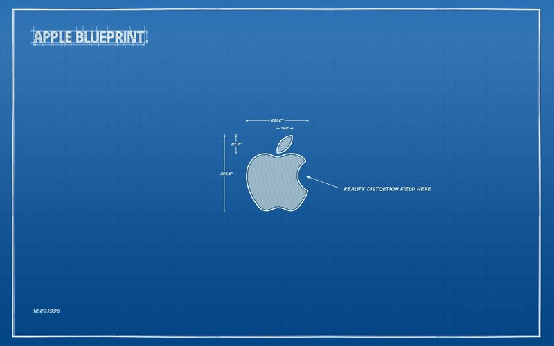 Apple Logo Blueprint — Blue, Technical