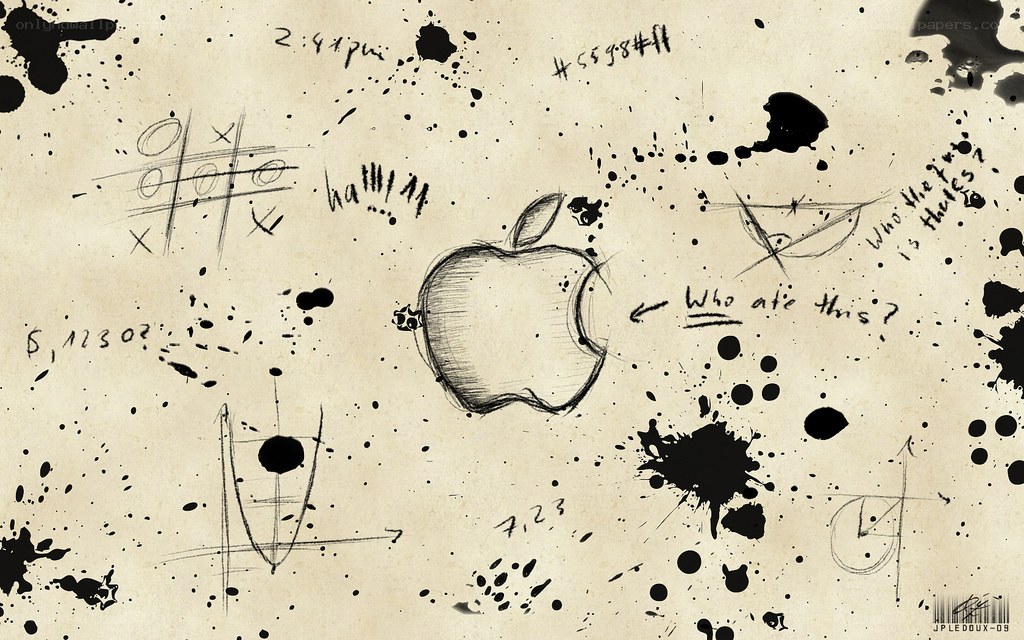 Apple logo doodle on grunge paper