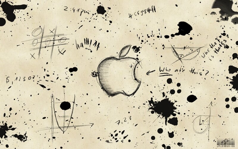 Apple logo doodle on grunge paper