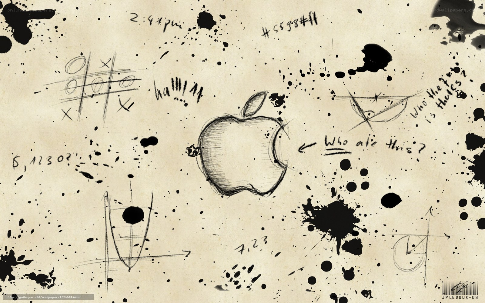 Apple logo doodle on grunge paper