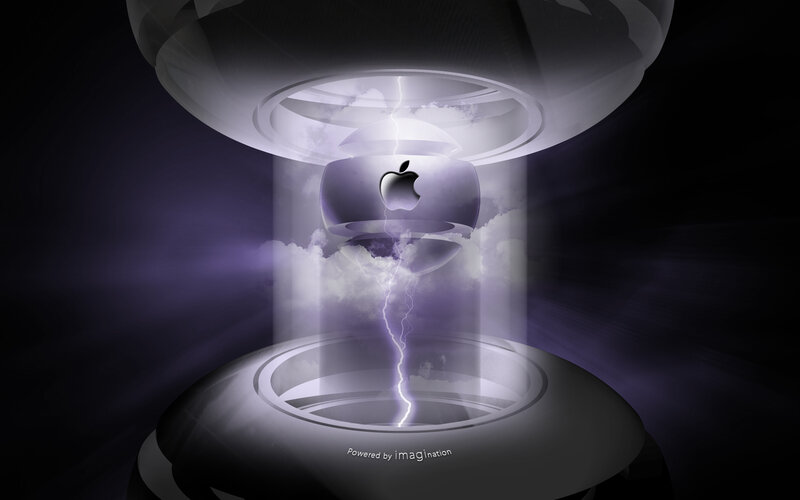 Apple logo in a futuristic chamber