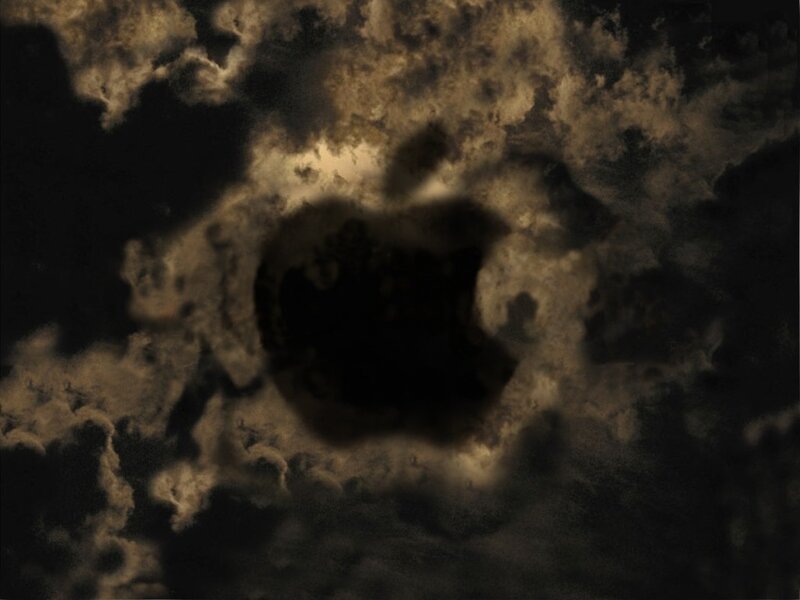 Apple logo in cloudy sky
