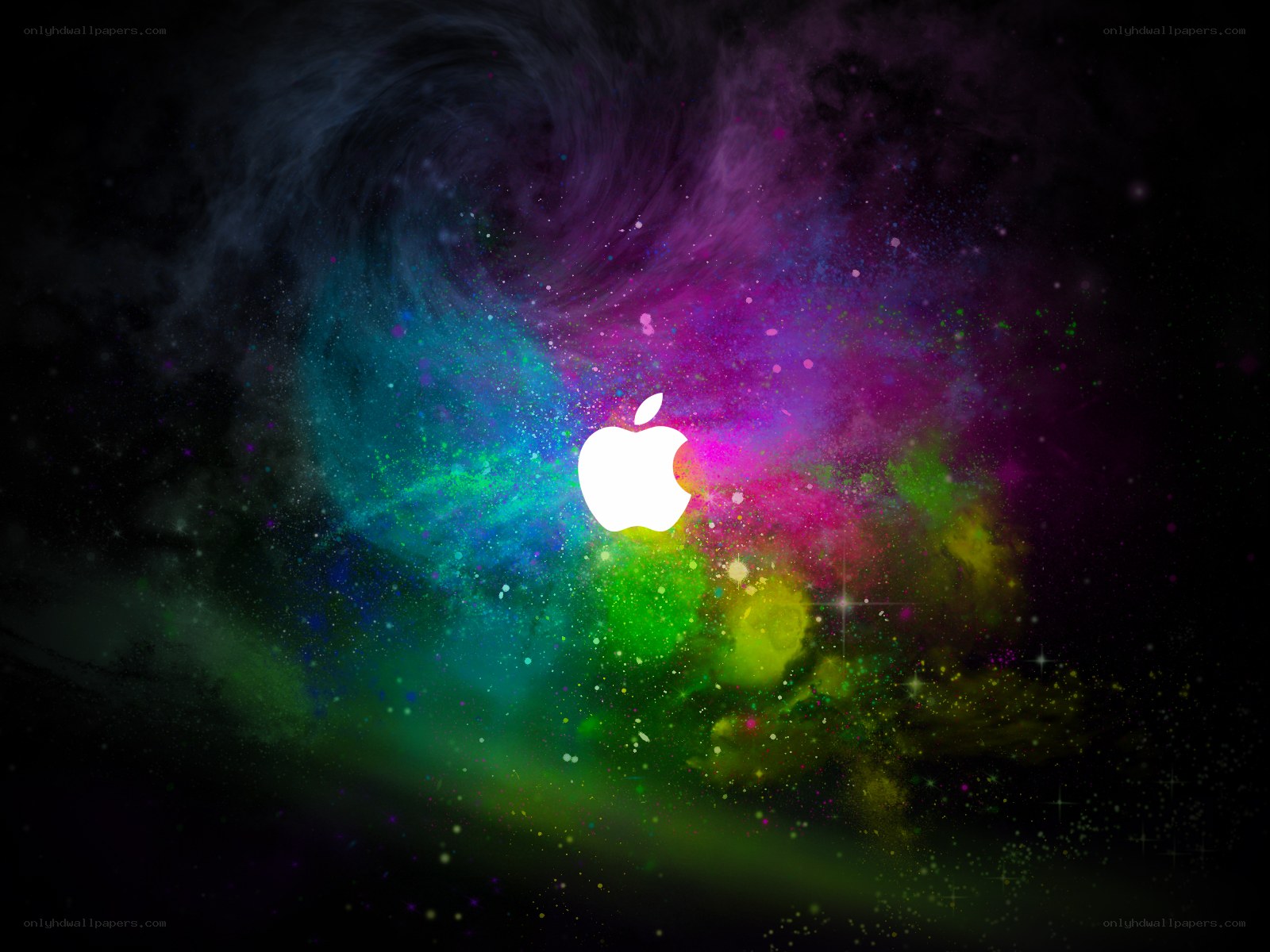 Apple logo in colorful nebula
