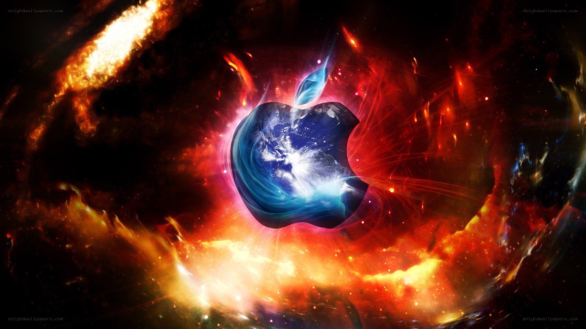Apple logo in cosmic explosion