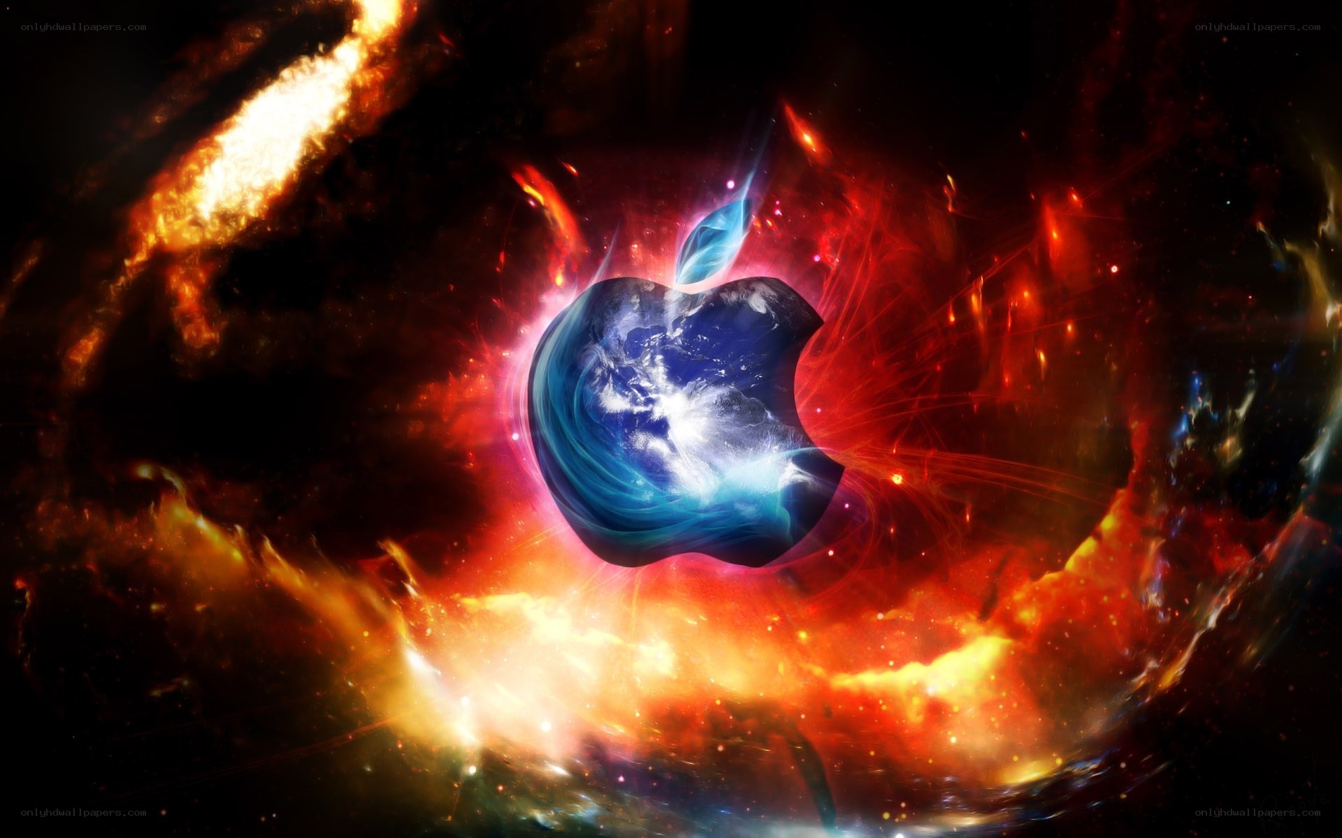 Apple logo in cosmic explosion