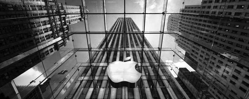 Apple Logo in Glass Building — Black