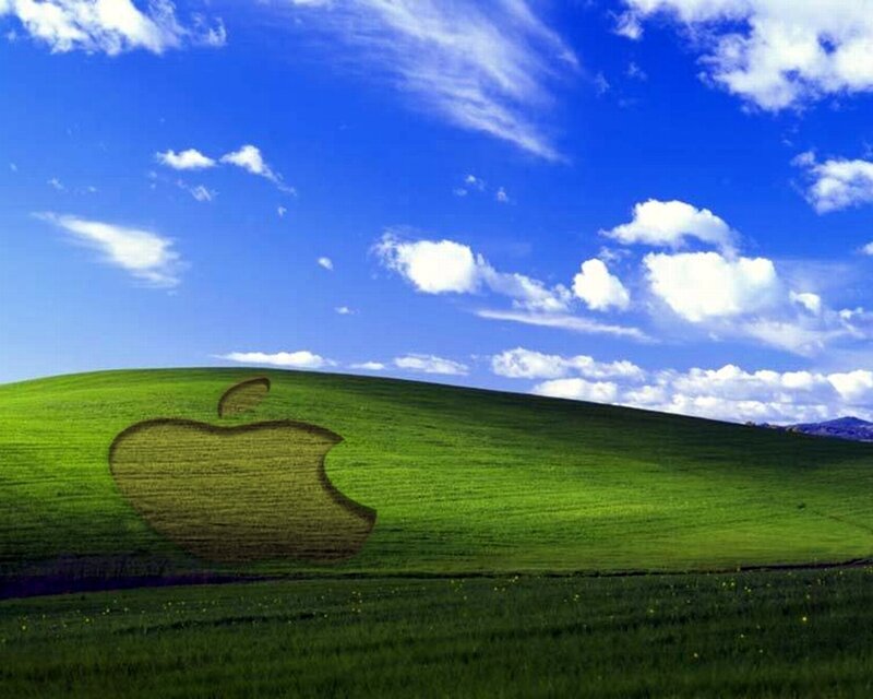 Apple logo in green field