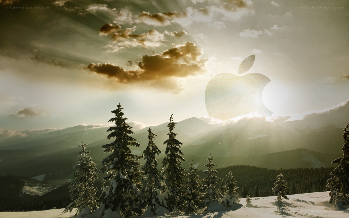 Apple logo in snowy landscape
