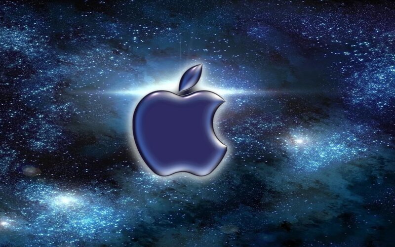 Apple Logo in Space — Blue, Cosmic, Digital Art, Stars, Galaxy